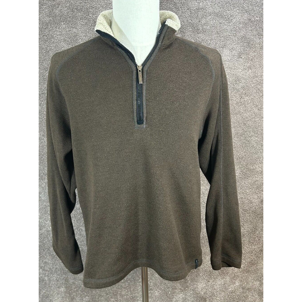 Columbia Sweater Mens Medium Brown 1/4 Zip‎ Pullover Sherpa Lined Long Sleeve